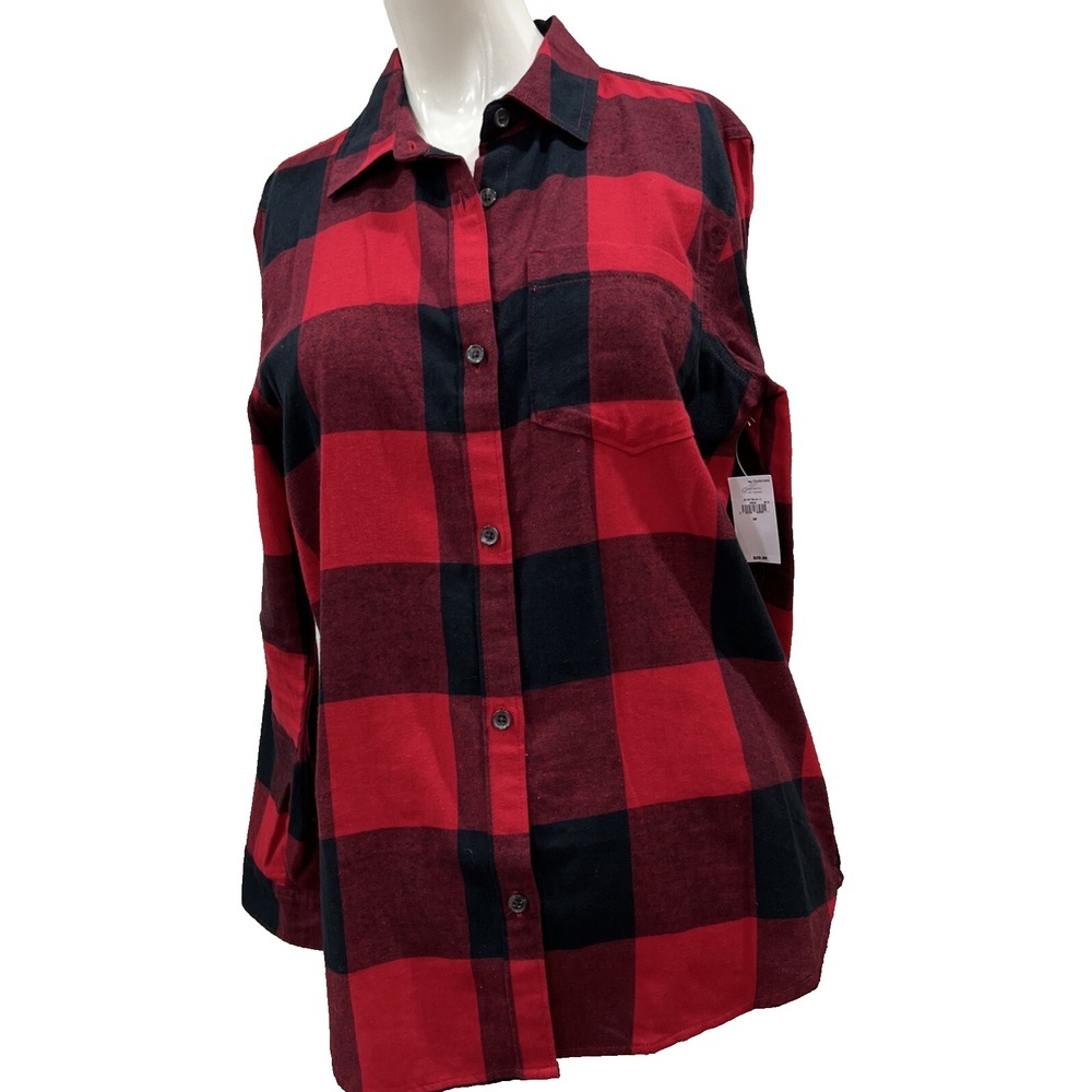 Old Navy The Classic Flannel Shirt Buffalo Plaid Red Black Long Sleeve M NEW